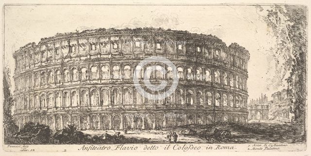 Plate 12: Flavian Amphitheater, called the Colosseum. 1. Arch of Constantine. 2. Palat..., ca. 1748. Creator: Giovanni Battista Piranesi.