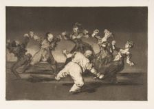 Plate 12 from the Disparates': If Marion will dance, then she has..., ca. 1816-23 (published 1864). Creator: Francisco Goya
