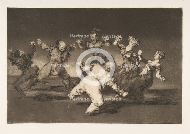 Plate 12 from the 'Disparates': If Marion will dance, then she has..., ca. 1816-23 (published 1864). Creator: Francisco Goya.