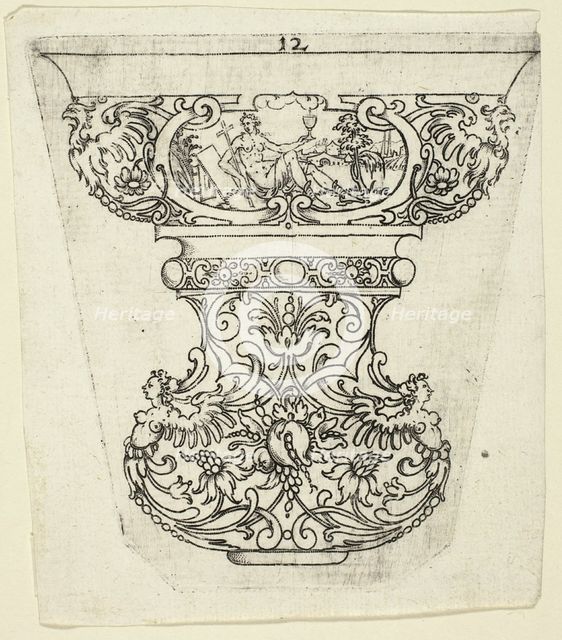 Plate 12, from twenty ornamental designs for goblets and beakers, 1604. Creator: Master AP.