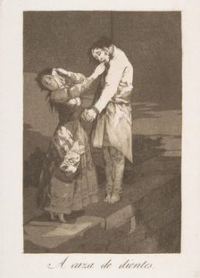 Plate 12 from Los Caprichos': Out hunting for teeth (A caza de dientes.), 1799. Creator: Francisco Goya