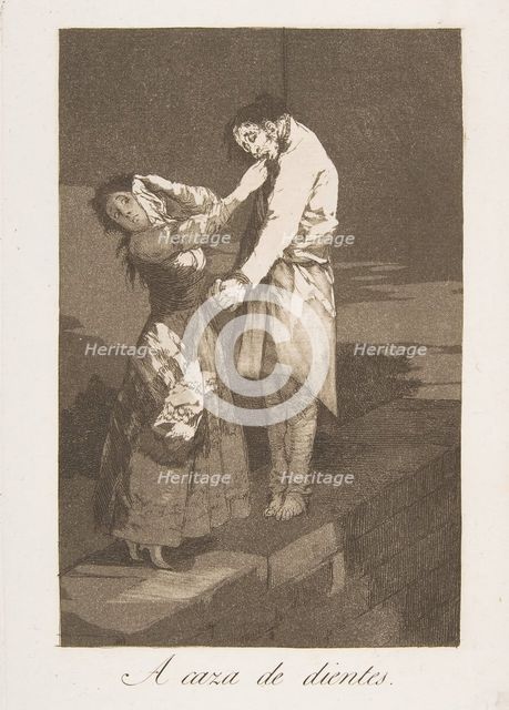 Plate 12 from 'Los Caprichos': Out hunting for teeth (A caza de dientes.), 1799. Creator: Francisco Goya.