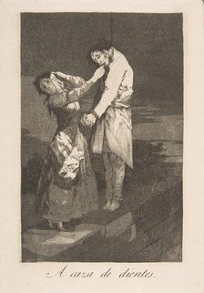 Plate 12 from Los Caprichos': Out hunting for teeth (A caza des dientes.), 1799. Creator: Francisco Goya
