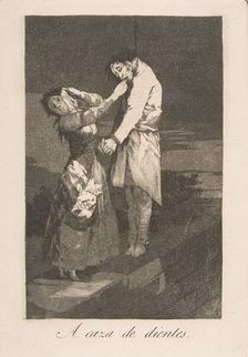 Plate 12 from Los Caprichos': Out hunting for teeth (A caza des dientes.), 1799. Creator: Francisco Goya