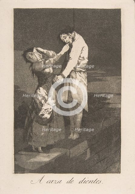 Plate 12 from 'Los Caprichos': Out hunting for teeth (A caza des dientes.), 1799. Creator: Francisco Goya.