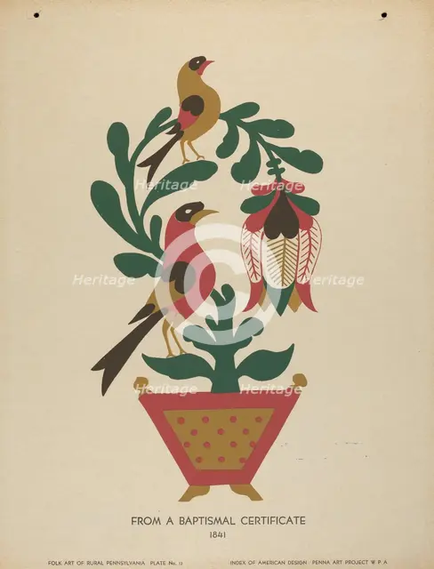 Plate 12: From Portfolio "Folk Art of Rural Pennsylvania", c. 1939. Creator: Unknown.