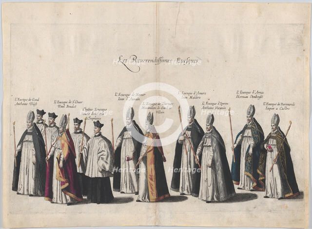 Plate 12: Members of the clergy marching in the funeral procession of Archduke Albert of A..., 1623. Creator: Cornelis Galle I.