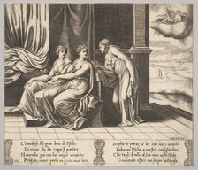 Plate 12: Psyche's sisters persuade her a serpent is sleeping with her, from The Fable..., 1530-60. Creator: Master of the Die