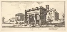 Plate 13: Arch of Settimius Severus 1. Temple of Concord. 2. Ascent to the Capitoline ..., ca. 1748. Creator: Giovanni Battista Piranesi
