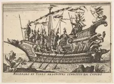 Plate 13: Argonauts Meleager and Tydeus led by Cupid (Meleagro et Tideo Argonotes condotti..., 1664. Creator: Unknown
