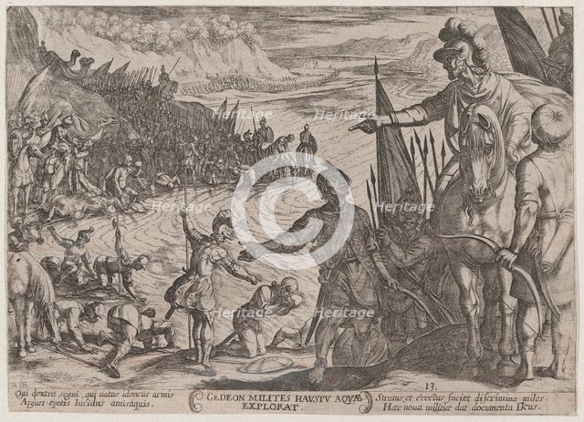 Plate 13: Gideon Choosing his Soldiers, from 'The Battles of the Old Testamen..., ca. 1590-ca. 1610. Creator: Antonio Tempesta.