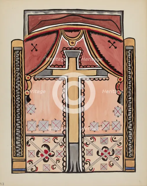 Plate 13: Design with Cross, Chimayo: From Portfolio "Spanish Colonial Designs of New Mexico", 1935/ Creator: Unknown.