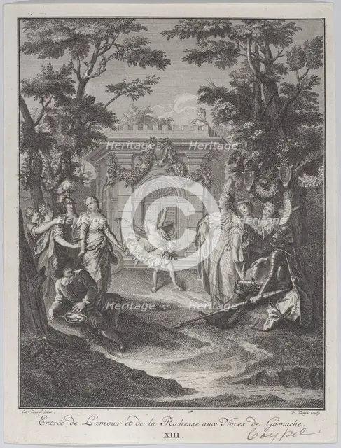 Plate 13: entrance of Love and Wealth to Gamache's wedding (Entrée de L'amour et de la Ric..., 1745. Creator: Pierre Tanje.