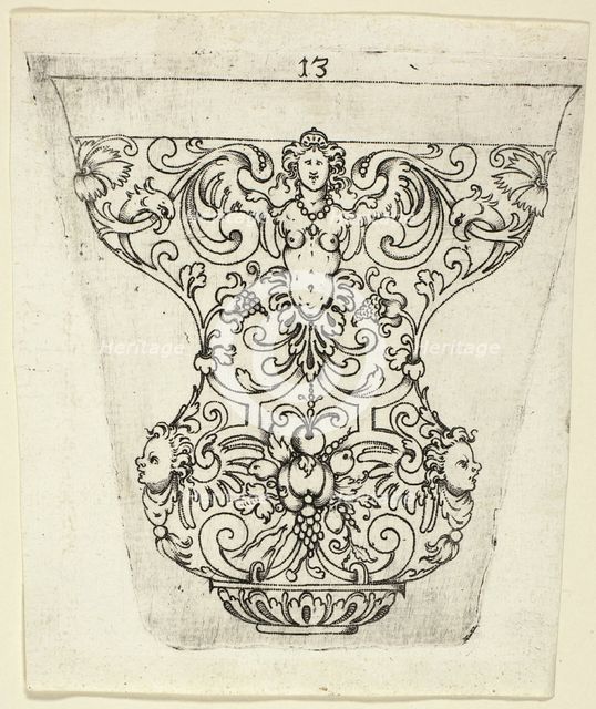 Plate 13, from twenty ornamental designs for goblets and beakers, 1604. Creator: Master AP.