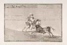Plate 13 of the Tauromaquia': A Spanish mounted knight in the ring breaking short spears ..., 1816. Creator: Francisco Goya