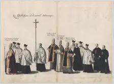 Plate 13: Members of the clergy marching in the funeral procession of Archduke Albert of A..., 1623. Creator: Cornelis Galle I