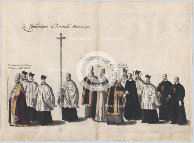 Plate 13: Members of the clergy marching in the funeral procession of Archduke Albert of A..., 1623. Creator: Cornelis Galle I.