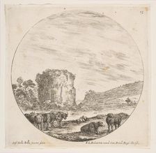 Plate 13: ruins of a temple in a Roman landscape, from Roman landscapes and ruins (P..., ca. 1646. Creator: Stefano della Bella