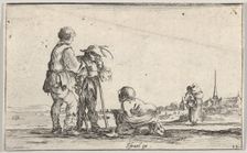Plate 13: two peasants standing to left, a cripple kneeling on the ground in center, a..., ca. 1642. Creator: Stefano della Bella