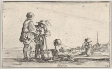 Plate 13: two peasants standing to left, a cripple kneeling on the ground in center, a..., ca. 1642. Creator: Stefano della Bella