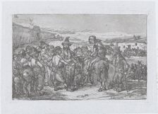 Plate 14: a large group of people outdoors, possibly a troupe of actors, from the series o..., 1850. Creator: Francisco Lameyer Berenguer