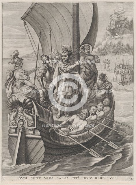 Plate 14: Ferdinand on a voyage with the Argonauts; from Guillielmus Becanus's 'Serenissim..., 1636. Creators: Jacobus van Schoor, Johannes Meursius, Willem van der Beke.