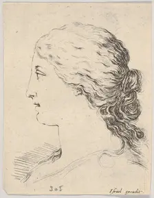 Plate 14: head of a woman, in profile, from The Book for Learning to Draw (Livre pou..., ca. 1649. Creator: Stefano della Bella