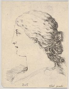 Plate 14: head of a woman, in profile, from The Book for Learning to Draw (Livre pou..., ca. 1649. Creator: Stefano della Bella