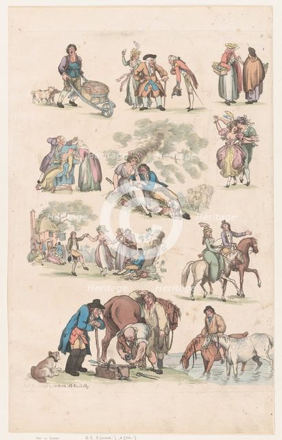 Plate 14, Outlines of Figures, Landscapes and Cattle...for the Use of Learners, Ju..., June 1, 1790. Creator: Thomas Rowlandson.