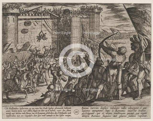 Plate 14: New Attack on the Old Fortress, from The War of the Romans Against the Batavians..., 1611. Creator: Antonio Tempesta.