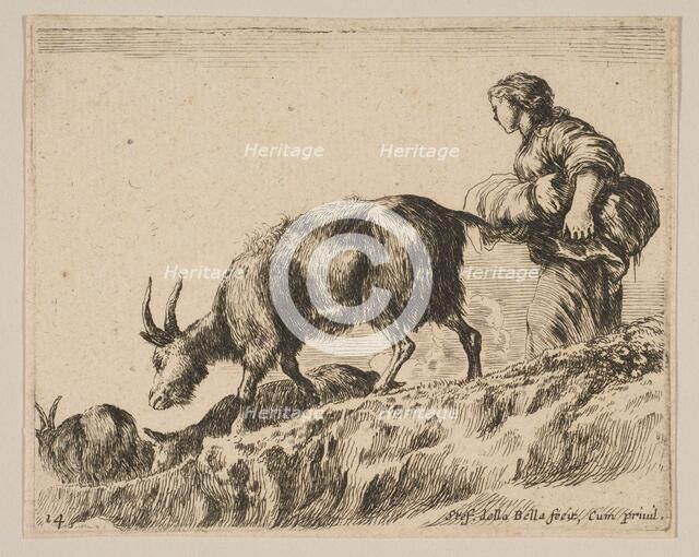 Plate 14: shepherdess herding goats, ca. 1641. Creator: Stefano della Bella.