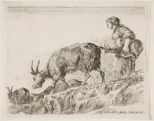 Plate 14: shepherdess herding goats, from Various animals (Diversi animali), ca. 1641. Creator: Stefano della Bella