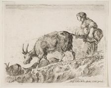Plate 14: shepherdess herding goats, from Various animals (Diversi animali), ca. 1641. Creator: Stefano della Bella
