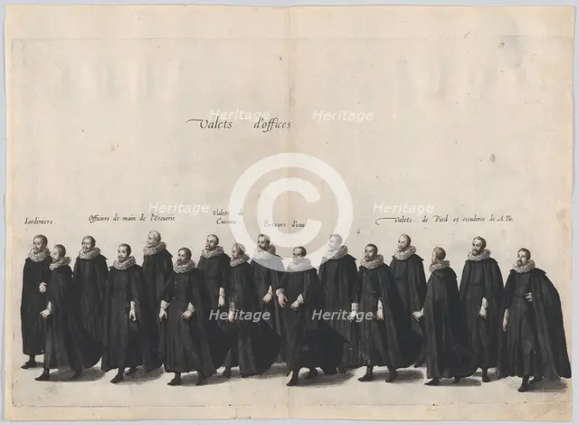 Plate 14: Valets marching in the funeral procession of Archduke Albert of Austria; from 'P..., 1623. Creator: Cornelis Galle I.