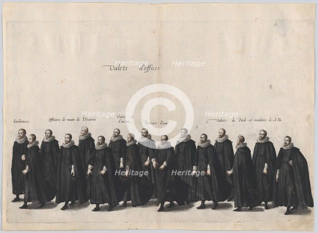Plate 14: Valets marching in the funeral procession of Archduke Albert of Austria; from 'P..., 1623. Creator: Cornelis Galle I.