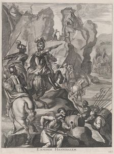 Plate 15: Ferdinand as Hannibal crossing the Alps; from Guillielmus Becanus's Serenissimi..., 1636. Creators: Johannes Meursius, Willem van der Beke