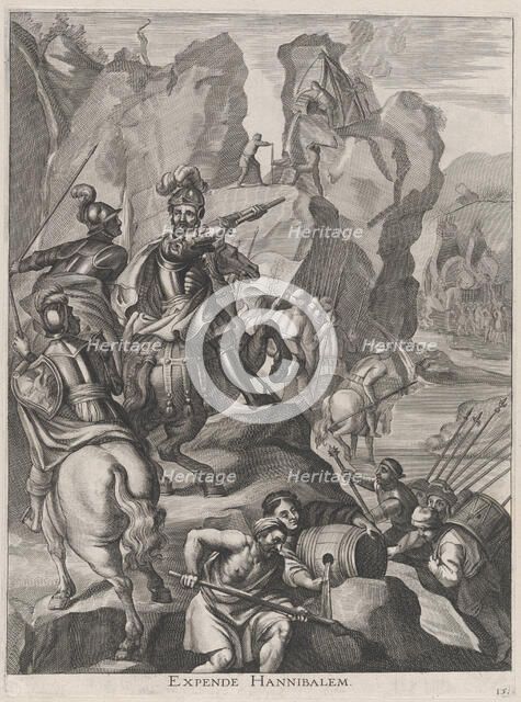 Plate 15: Ferdinand as Hannibal crossing the Alps; from Guillielmus Becanus's 'Serenissimi..., 1636. Creators: Johannes Meursius, Willem van der Beke.