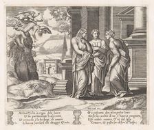 Plate 15: Psyche telling her sisters about her misfortunes, with her sisters falling of..., 1530-60. Creator: Master of the Die