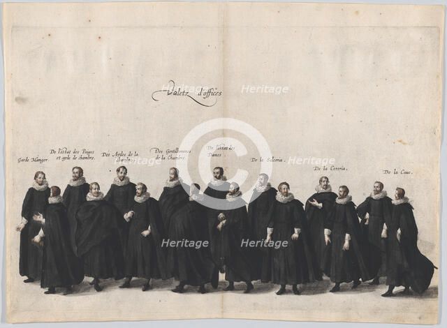 Plate 15: Valets marching in the funeral procession of Archduke Albert of Austria; from 'P..., 1623. Creator: Cornelis Galle I.