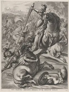 Plate 16: Battle of Achilles against the Trojans; from Guillielmus Becanus's Serenissimi ..., 1636. Creators: Johannes Meursius, Willem van der Beke