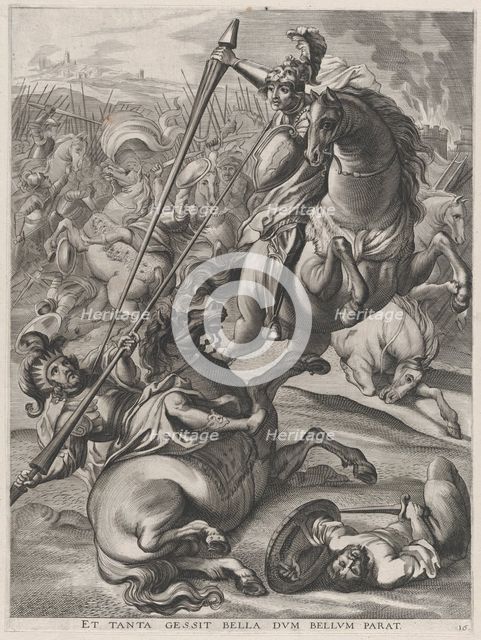 Plate 16: Battle of Achilles against the Trojans; from Guillielmus Becanus's 'Serenissimi ..., 1636. Creators: Johannes Meursius, Willem van der Beke.