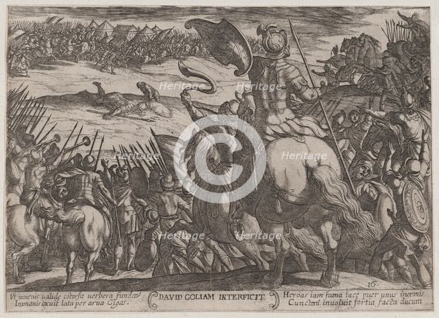 Plate 16: David Killing Goliath, from 'The Battles of the Old Testament', ca...., ca. 1590-ca. 1610. Creator: Antonio Tempesta.