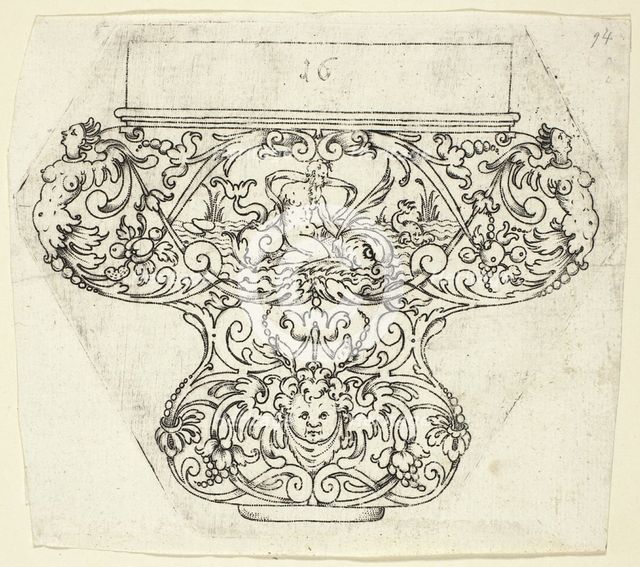 Plate 16, from twenty ornamental designs for goblets and beakers, 1604. Creator: Master AP.