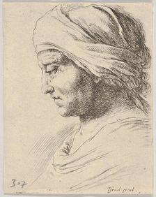 Plate 16: head of an old man in profile with a cloth tied around his head, from The B..., ca. 1649. Creator: Stefano della Bella
