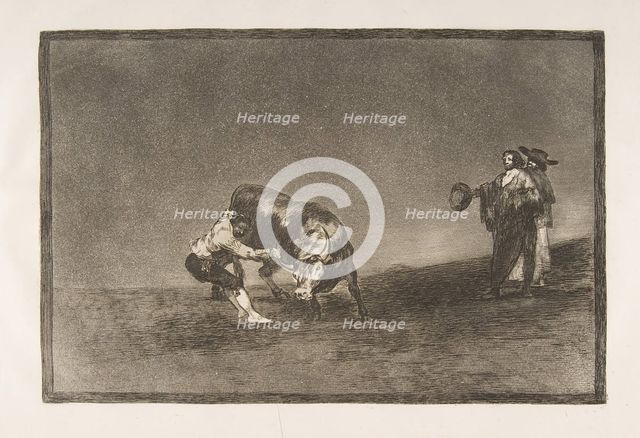 Plate 16 of the 'Tauromaquia': The same man throws a bull in the ring at Madrid., 1816. Creator: Francisco Goya.