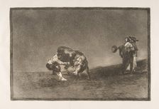 Plate 16 of the Tauromaquia': The same man throws a bull in the ring at Madrid., 1816. Creator: Francisco Goya