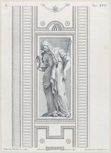 Plate 16: mythological figure holding a mirror, 1756. Creators: Bartolomeo Crivellari, Sebastiano Gamma