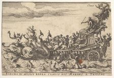 Plate 16: Ship of musicians with the sea god Claucus and tritons (Barcha di musici rapra C..., 1664. Creator: Unknown