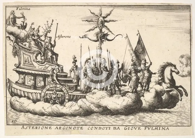 Plate 16: The Argonaut Asterion led by a young figure of lightning (Asterione argonote con..., 1664. Creator: Unknown.