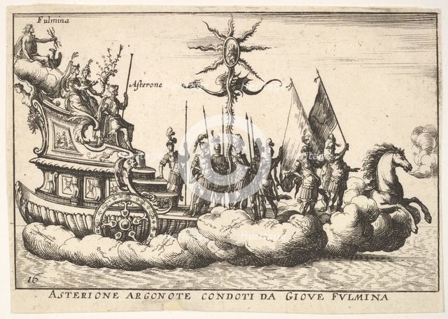 Plate 16: The Argonaut Asterion led by a young figure of lightning (Asterione argonote con..., 1664. Creator: Unknown.
